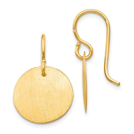 Million Charms 14k Yellow Gold Satin Circle Disc Earrings, 24mm x 14mm