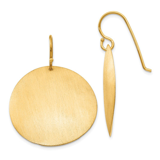 Million Charms 14k Yellow Gold Satin Circle Disc Earrings, 39mm x 28mm