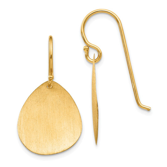 Million Charms 14k Yellow Gold Satin Teardrop Disc Earrings, 29mm x 14mm