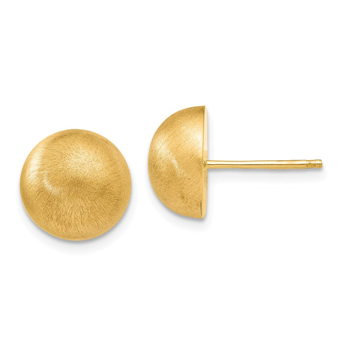 Million Charms 14k Yellow Gold Hollow Satin 10.50mm Half Ball Post Earrings, 10.5mm x 10.5mm