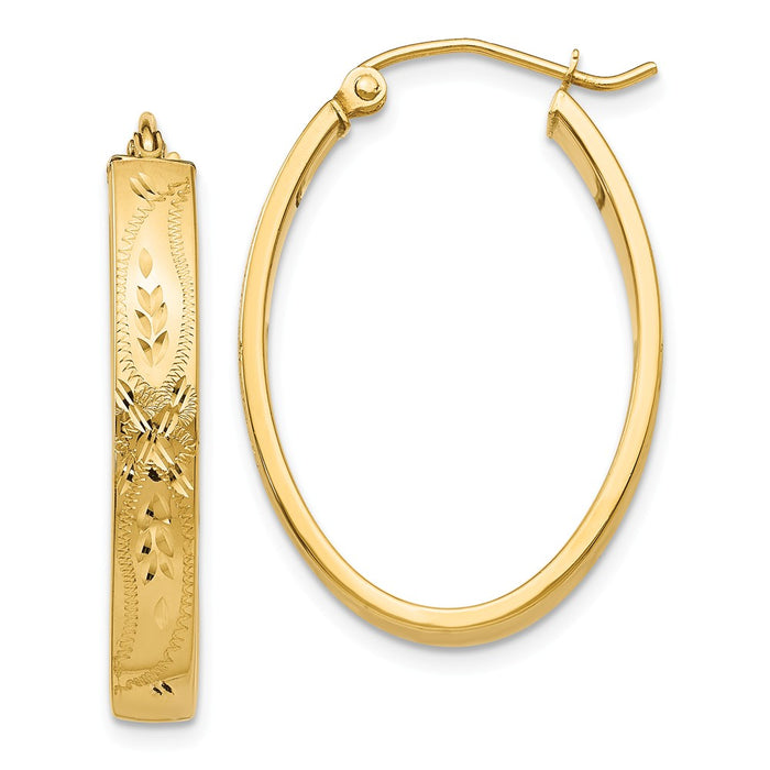 Million Charms 14k Yellow Gold Satin & Diamond-Cut Oval Hoop Earrings, 19mm x 4mm