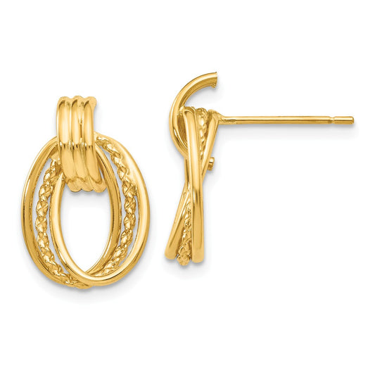 Million Charms 14k Yellow Gold Polished & Twisted Fancy Post Earrings, 17mm x 11mm