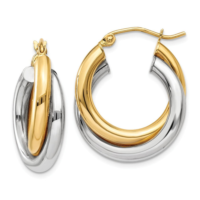 Million Charms 14k Two-tone Polished Double Tube Hoop Earrings, 14mm x 7mm