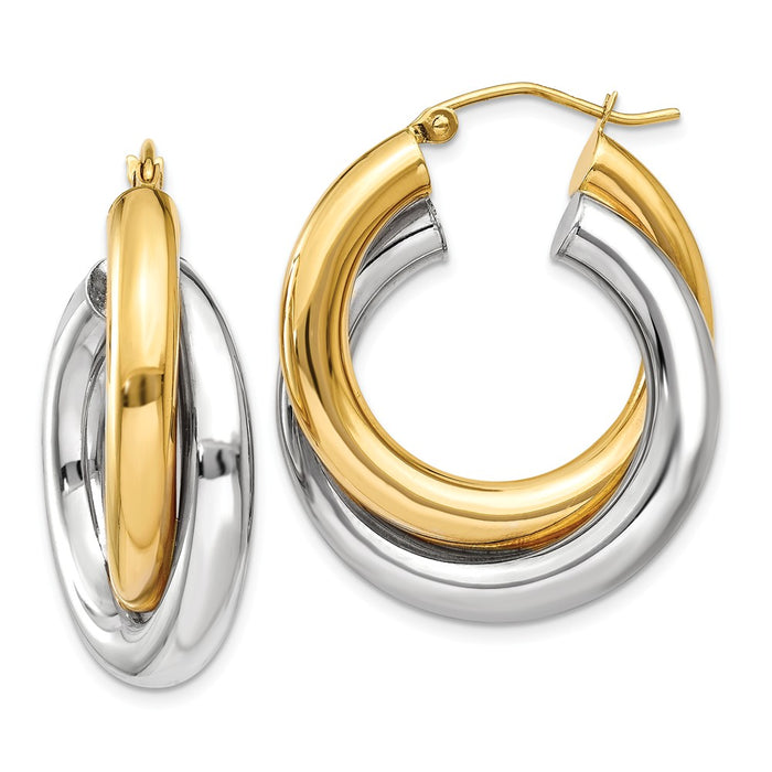 Million Charms 14k Two-tone Polished Double Tube Hoop Earrings, 28mm x 8mm