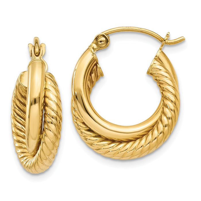 Million Charms 14k Yellow Gold Polished & Twisted Double Hoop Earrings, 12mm x 5mm