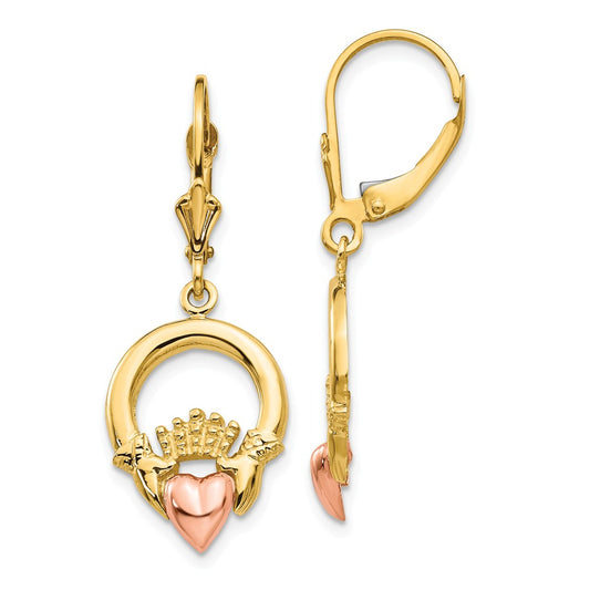 Million Charms 14k Claddagh Leverback Earrings, 36mm x 14mm