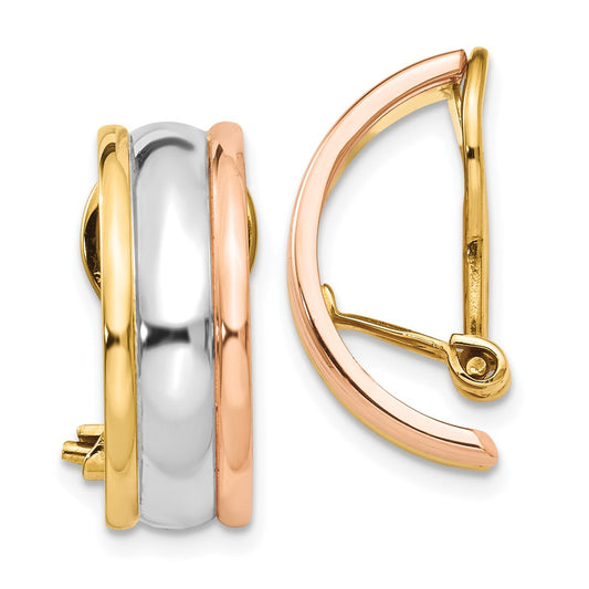 Million Charms 14k TRI COLOR NON-PIERCED EARRINGS, 18mm x 7mm