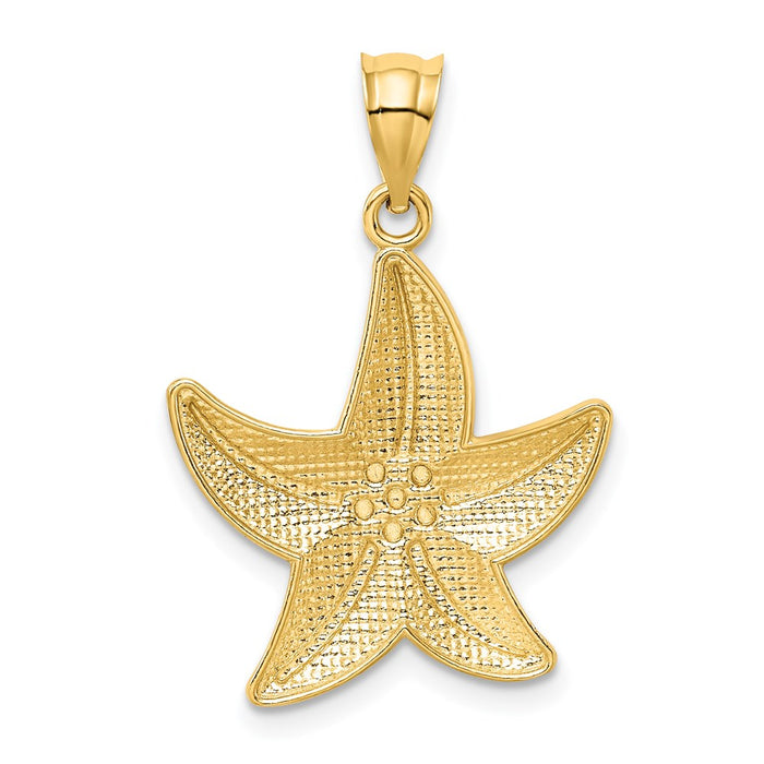 Million Charms 14K Yellow Gold Themed With Rhodium-plated Diamond-Cut Nautical Starfish Pendant