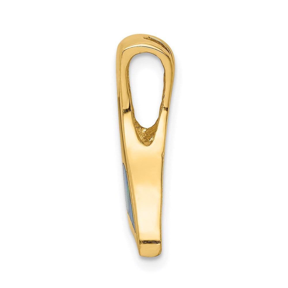 Million Charms 14K Yellow Gold Themed Polished With Imitation Blue Opal Whale Tail Slide