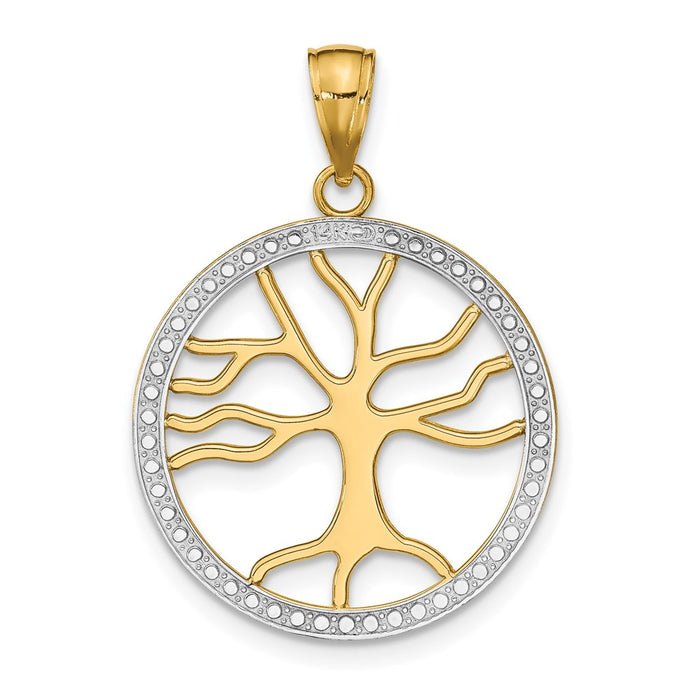 Million Charms 14K Yellow Gold Themed With Rhodium-Plated 3-D Large Tree Of Life Round Frame Charm