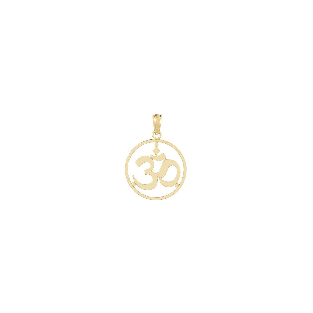 Million Charms 10K Yellow Gold Themed Cut-Out Round Frame Yoga Om Symbol Pendant