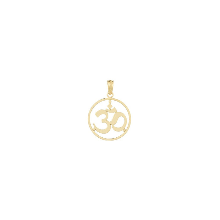 Million Charms 10K Yellow Gold Themed Cut-Out Round Frame Yoga Om Symbol Pendant